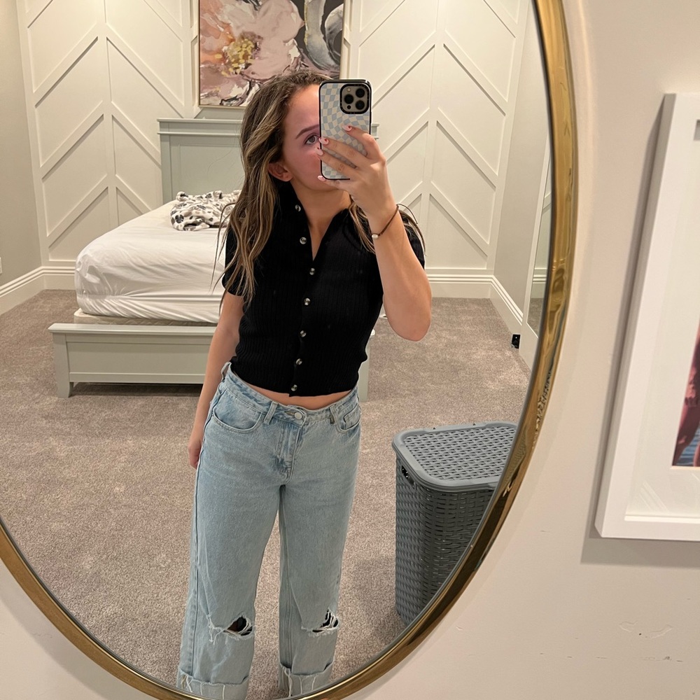Black button up top